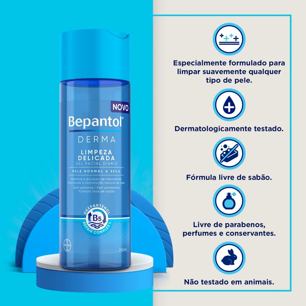 Gel de Limpeza Facial Diário Bepantol Derma Limpeza Delicada Pele Normal a Seca 200ml