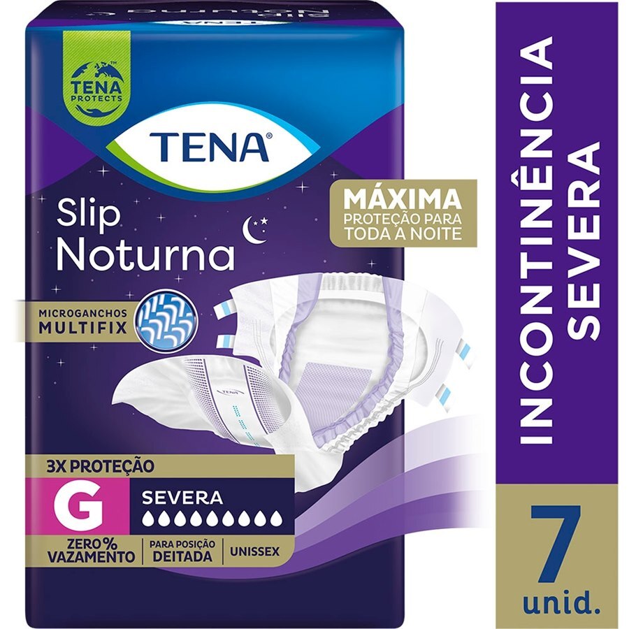 Fralda Geriátrica Unissex Tena Slip Noturna G - 7 Unidades