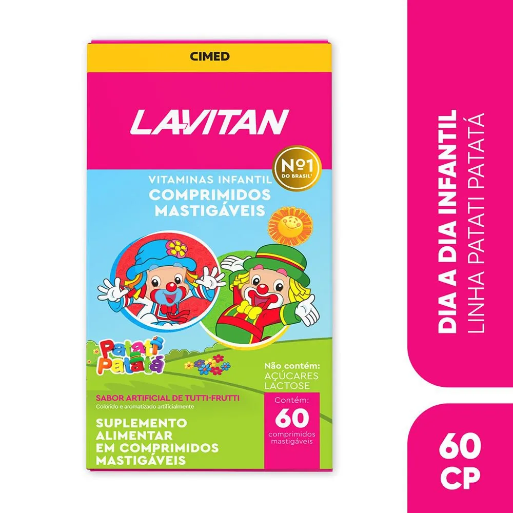 Vitamina Infantil Mastigável Tutti-Frutti Lavitan Patati Patatá 60 Comprimidos