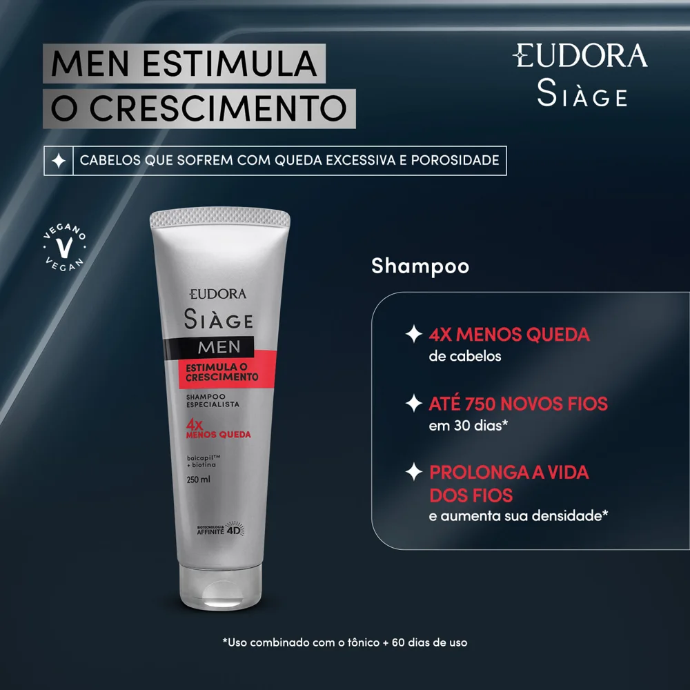 Shampoo Eudora Siàge Men Estimula o Crescimento 250ml