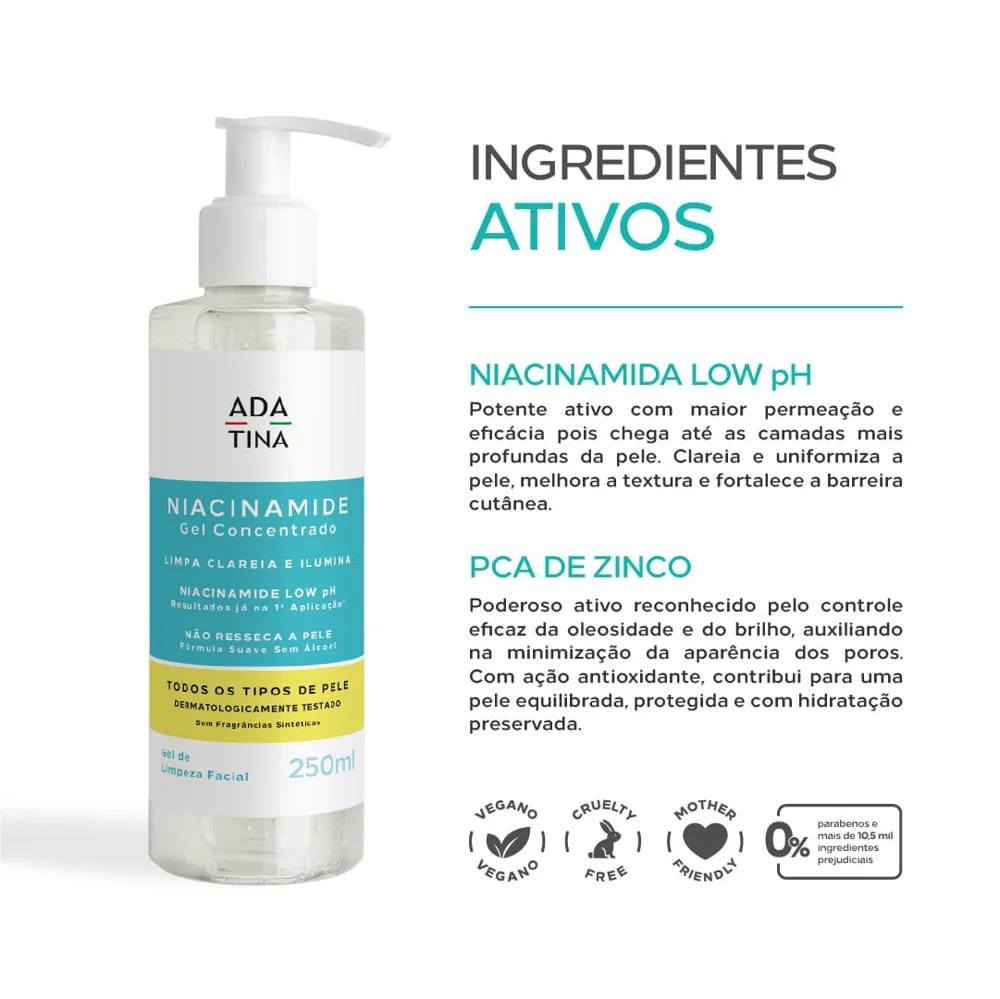 Gel de Limpeza Facial Clareador Ada Tina Niacinamide 250ml