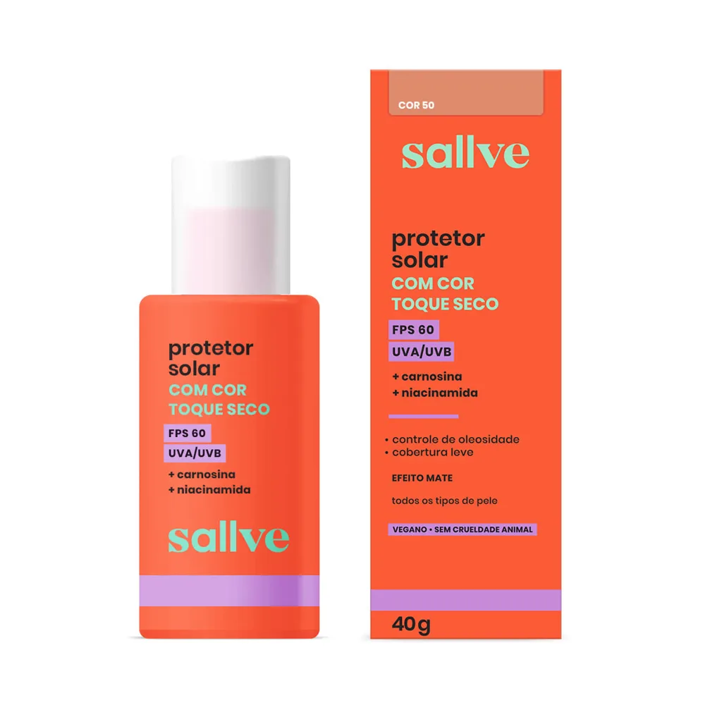 Protetor Solar Facial Sallve Toque Seco FPS60 Carnosina + Niacinamida Cor 50 40g