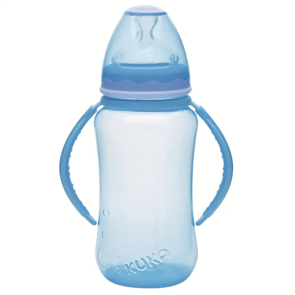 Mamadeira Kuka Aquarela Big Ortodôntica com Alça +6 meses Azul 330ml 1 Unidade