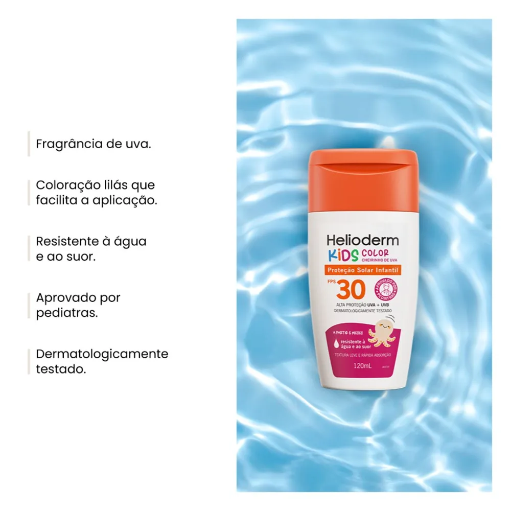 Protetor Solar Helioderm Suncare Kids Color FPS30 Cheirinho de Uva 120ml