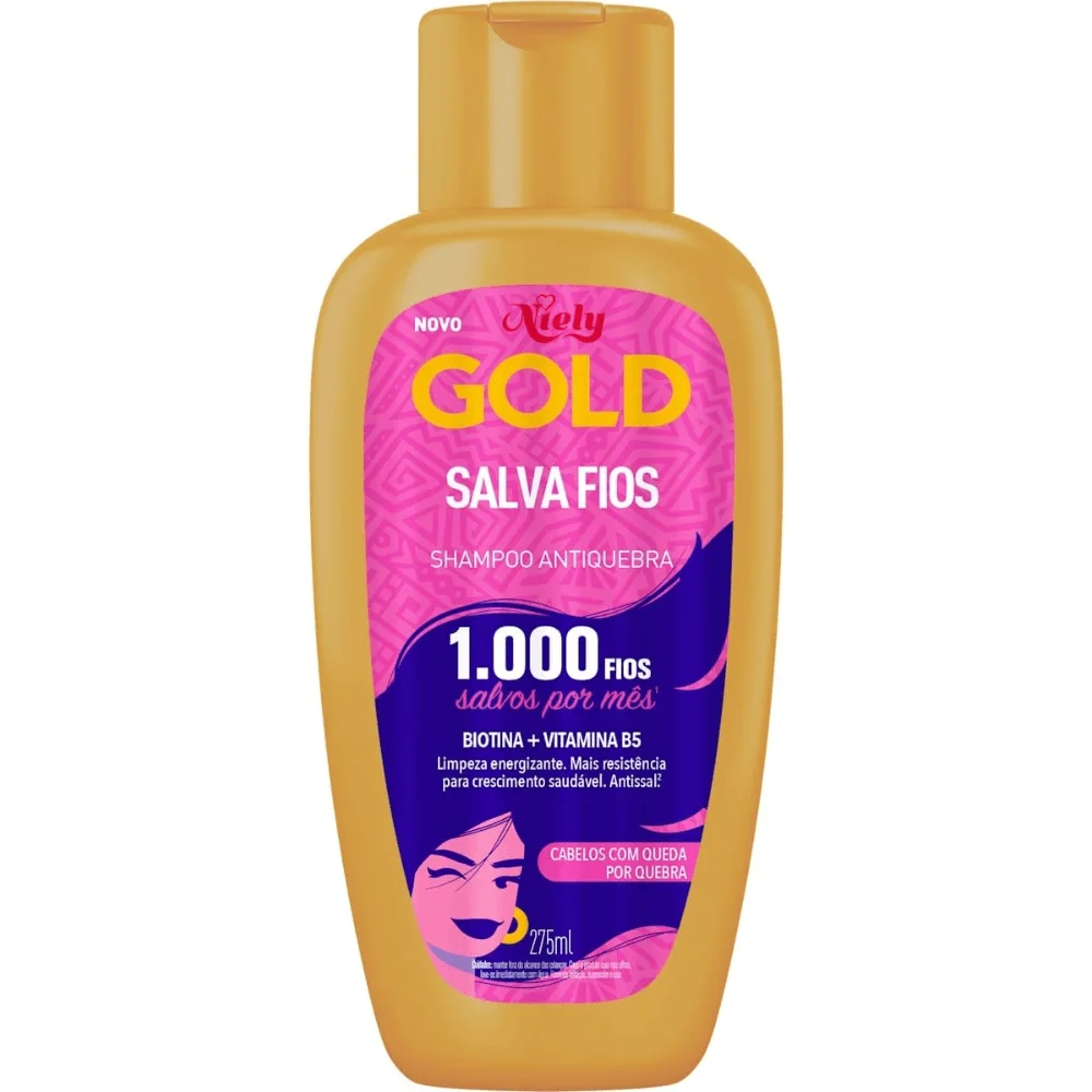 Shampoo Niely Gold Salva Fios Antiquebra Biotina e Vitamina B5 275ml