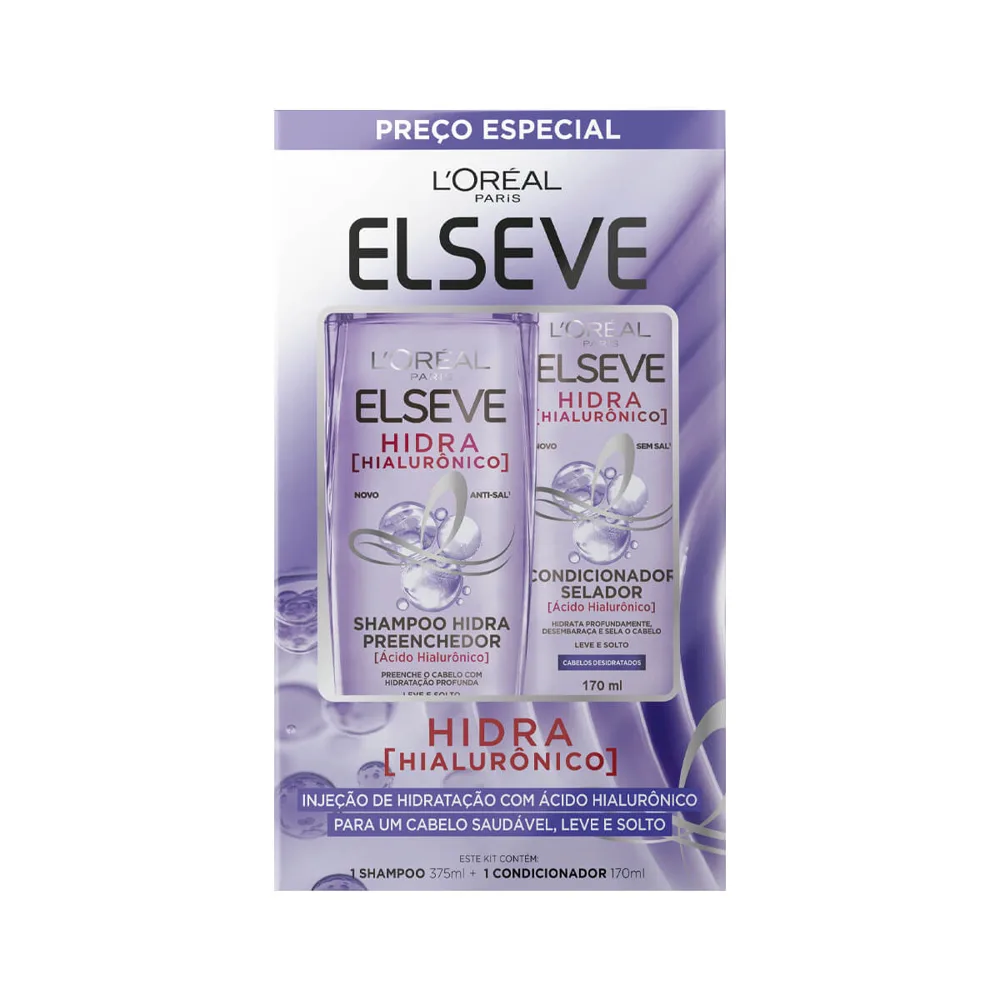 Kit Shampoo Elseve Hidra Hialurônico 375ml 1 Unidade + Condicionador Elseve Hidra Hialurônico 170ml 1 Unidade