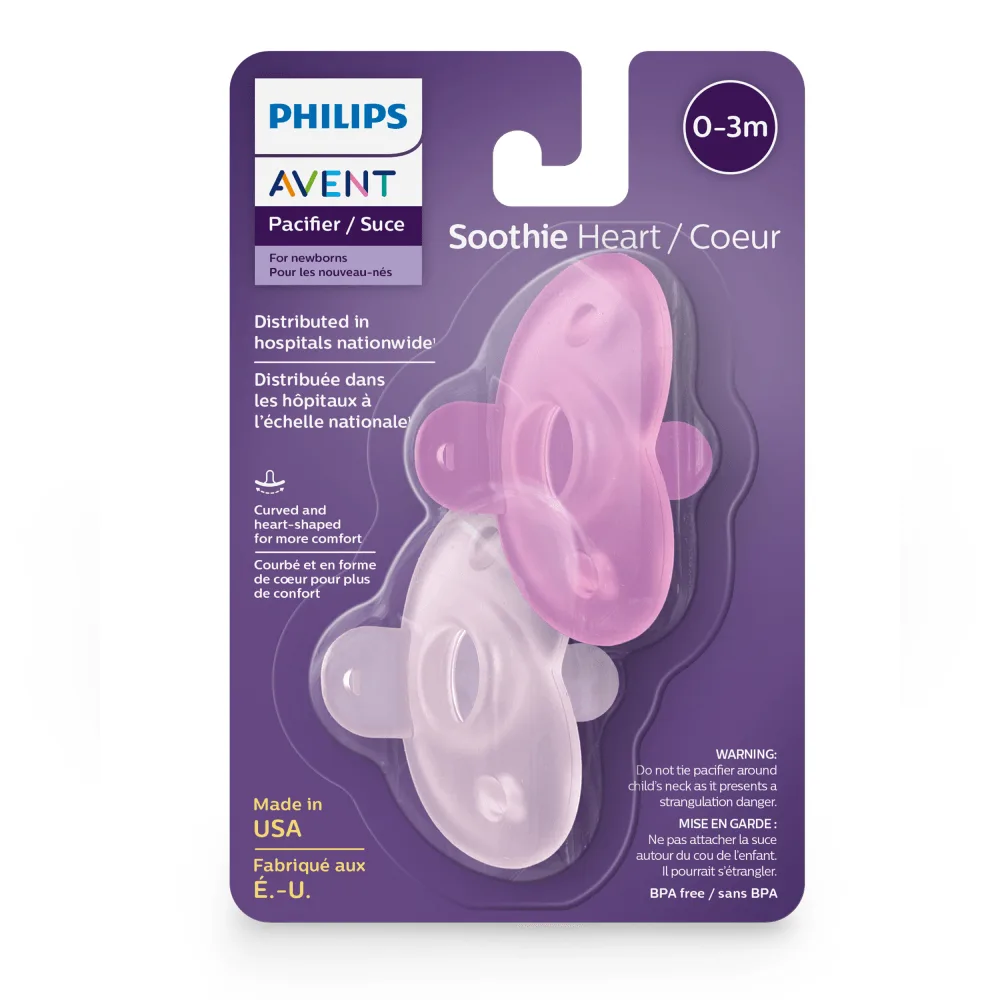Chupeta Philips Avent Soothie Heart de 0 a 3 meses Flexível Silicone Rosa 2 Unidades