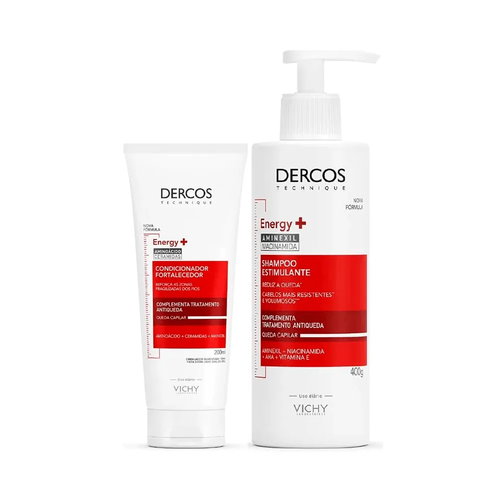 Kit Dercos Vichy Shampoo Energy+ 400 ml + Condicionador Antiqueda Vichy Energy+ 200ml