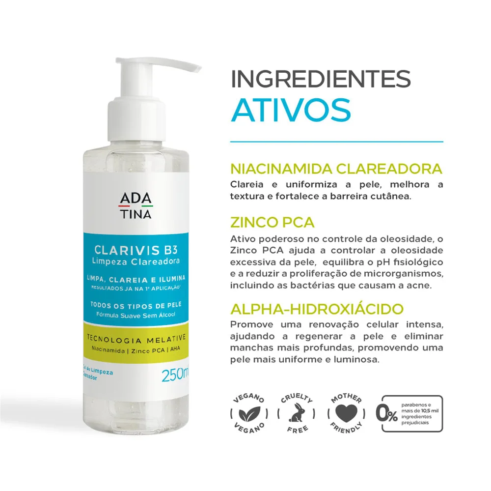 Gel de Limpeza Clareador Ada Tina Clarivis B3 250ml