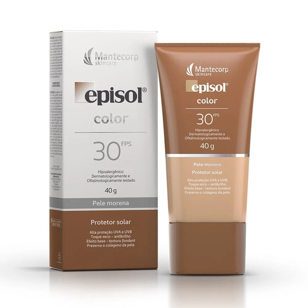 Protetor Solar Facial Episol Color Toque Seco FPS30 Pele Morena 40g