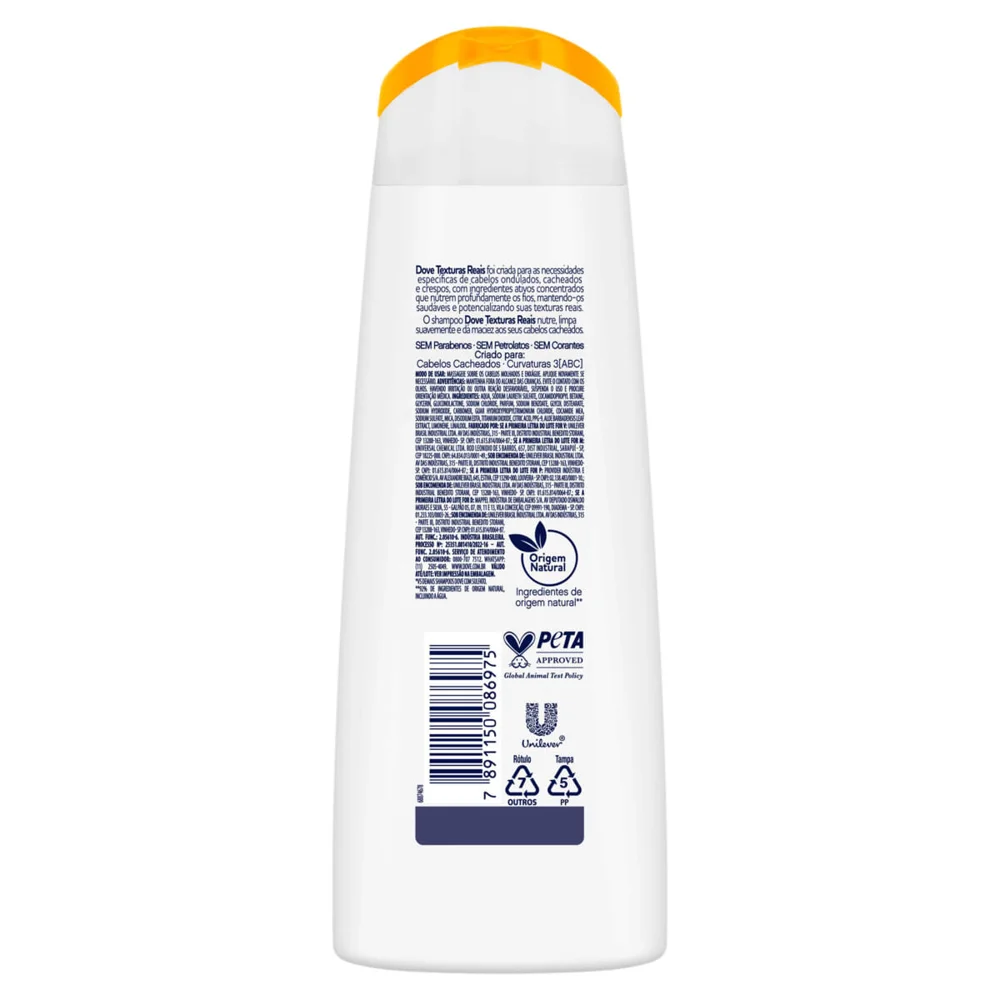 Shampoo Dove Texturas Reais Cacheados Frasco 200ml