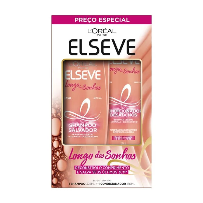 Kit Shampoo Elseve Longo dos Sonhos Antiquebra e Selagem de Pontas 375ml + Condicionador Elseve Longo dos Sonhos Antiquebra e Selagem de Pontas 170ml