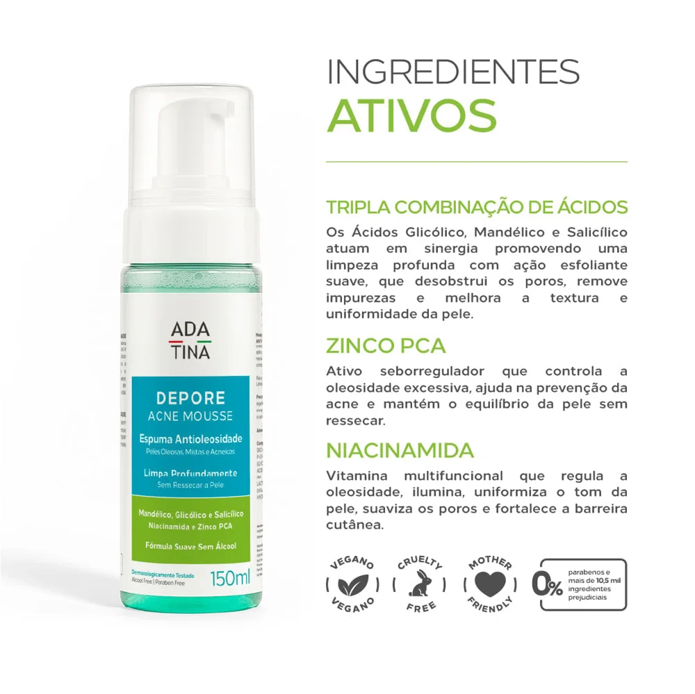 Espuma de Limpeza Facial Ada Tina Depore Acne Mousse 150ml