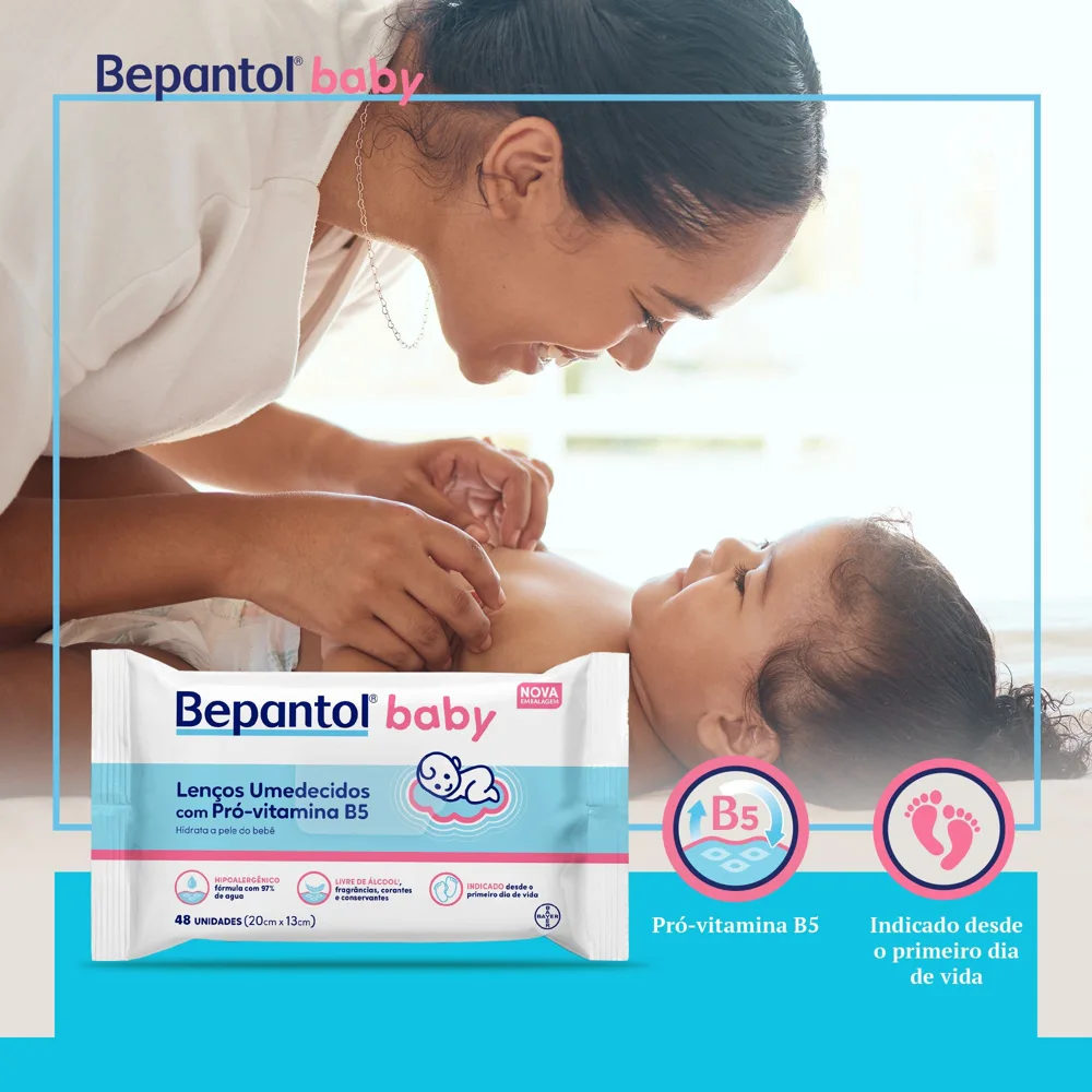 Lenços Umedecidos Bepantol Baby Sem Fragrância com Pró-Vitamina B5 Hipoalergênico 48 Unidades