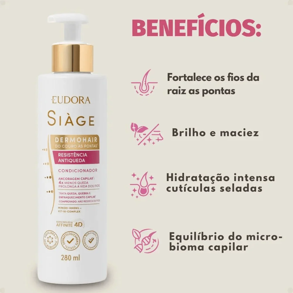 Condicionador Eudora Siàge DermoHair Resistência Antiqueda 280ml