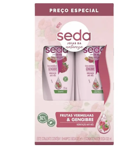 Kit Shampoo Seda Frutas Vermelhas e Gengibre 325ml 1 Unidade + Condicionador Seda Frutas Vermelhas e Gengibre 325ml 1 Unidade