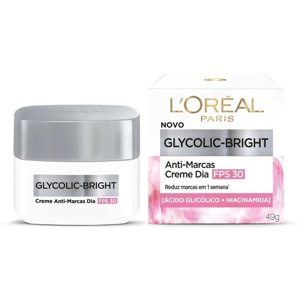 Creme Facial L'Oréal Paris Glycolic Bright Anti-Marcas Diurno FPS 30 49g