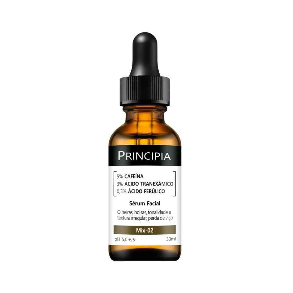 Sérum Facial Principia Mix 02 com Cafeína 5%, Ácido Tranexâmico 3% e Ácido Ferúlico 0,5% 30ml