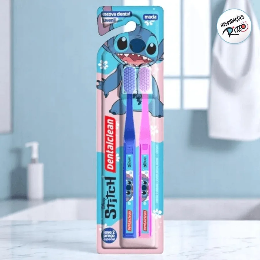 Escova Dental Infantil Dentalclean Disney Stitch Cerdas Macias 2 Unidades