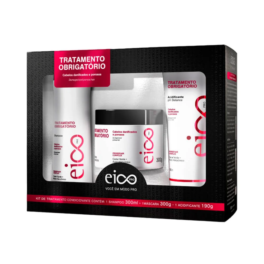 Kit Eico Pro Tratamento Obrigatório - Shampoo 300ml + Máscara 300g + Acidificante 190ml