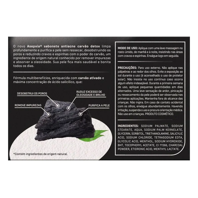 Sabonete em Barra Facial Asepxia Detox Antiacne 80g