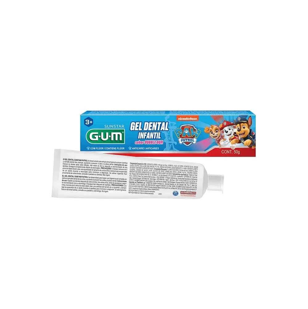 Creme Dental Infantil GUM Patrulha Canina com Flúor Sabor Bubble Gum 50g
