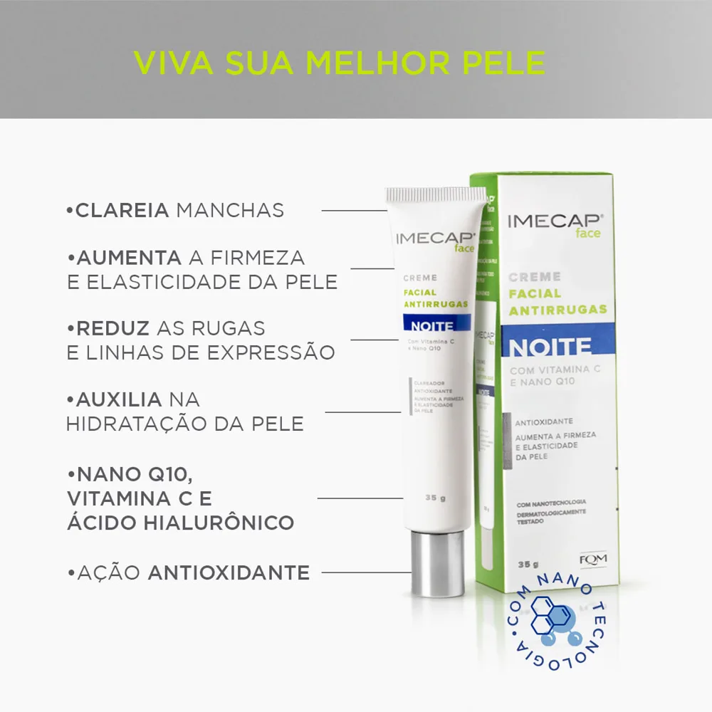 Creme Facial Imecap Face Noite Antirrugas Clareador com Ácido Hialurônico e Q10 35g