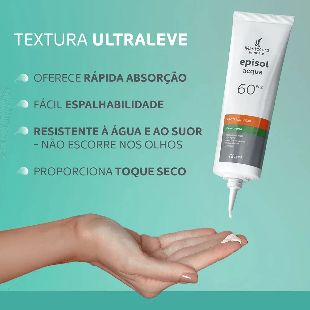 Protetor Solar Facial Episol Acqua FPS60 Pele Oleosa 60ml