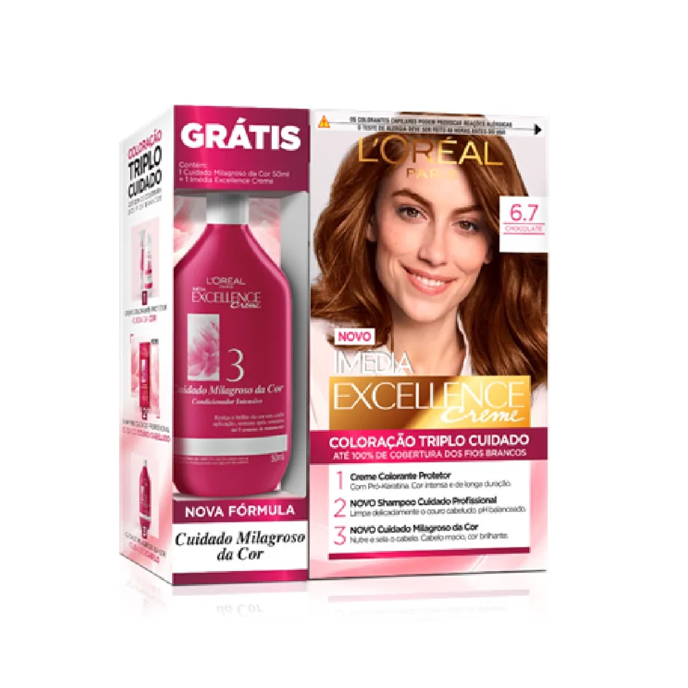 Tintura Imedia execellence creme chocolate 6.7 gratis Condicionador Cuidado Milagroso Da cor
