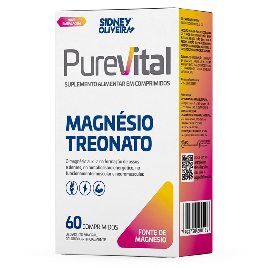 Magnésio Treonato Purevital — 60 Comprimidos