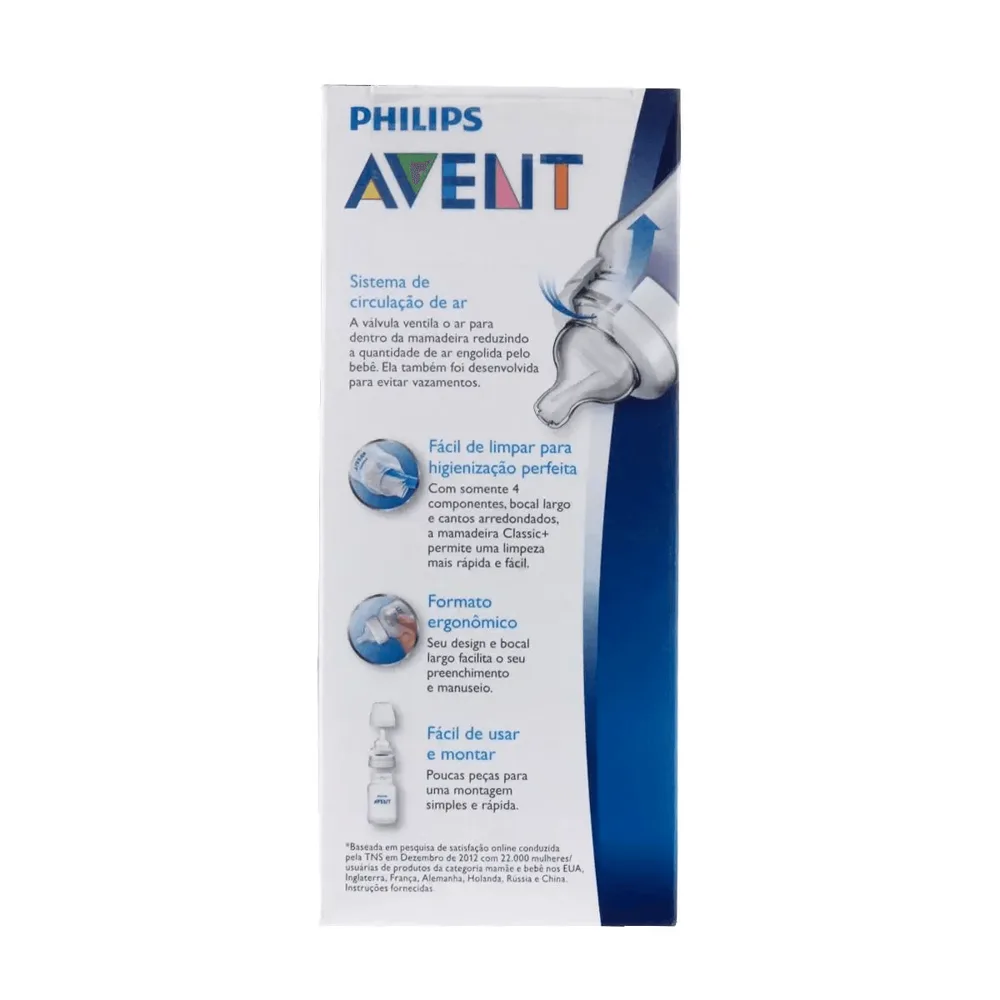 Mamadeira Philips Avent Classic+ +1 mês Anticólicas 260ml 1 Unidade