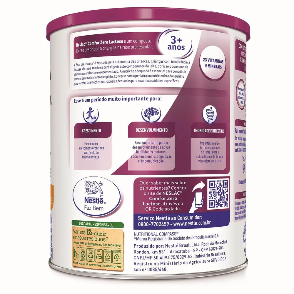 Composto Lácteo Infantil Neslac Comfor de 3 a 5 anos Zero Lactose 700g