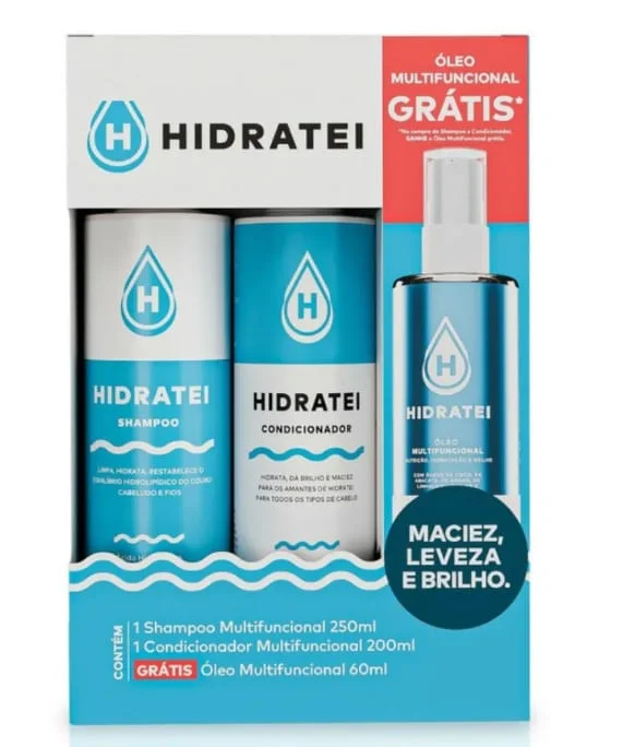 Kit Hidratei 1 Condicionador Tradicional 200ml + 1 Shampoo Tradicional 250ml + 1 Oleo Capilar Condicionante 60ml