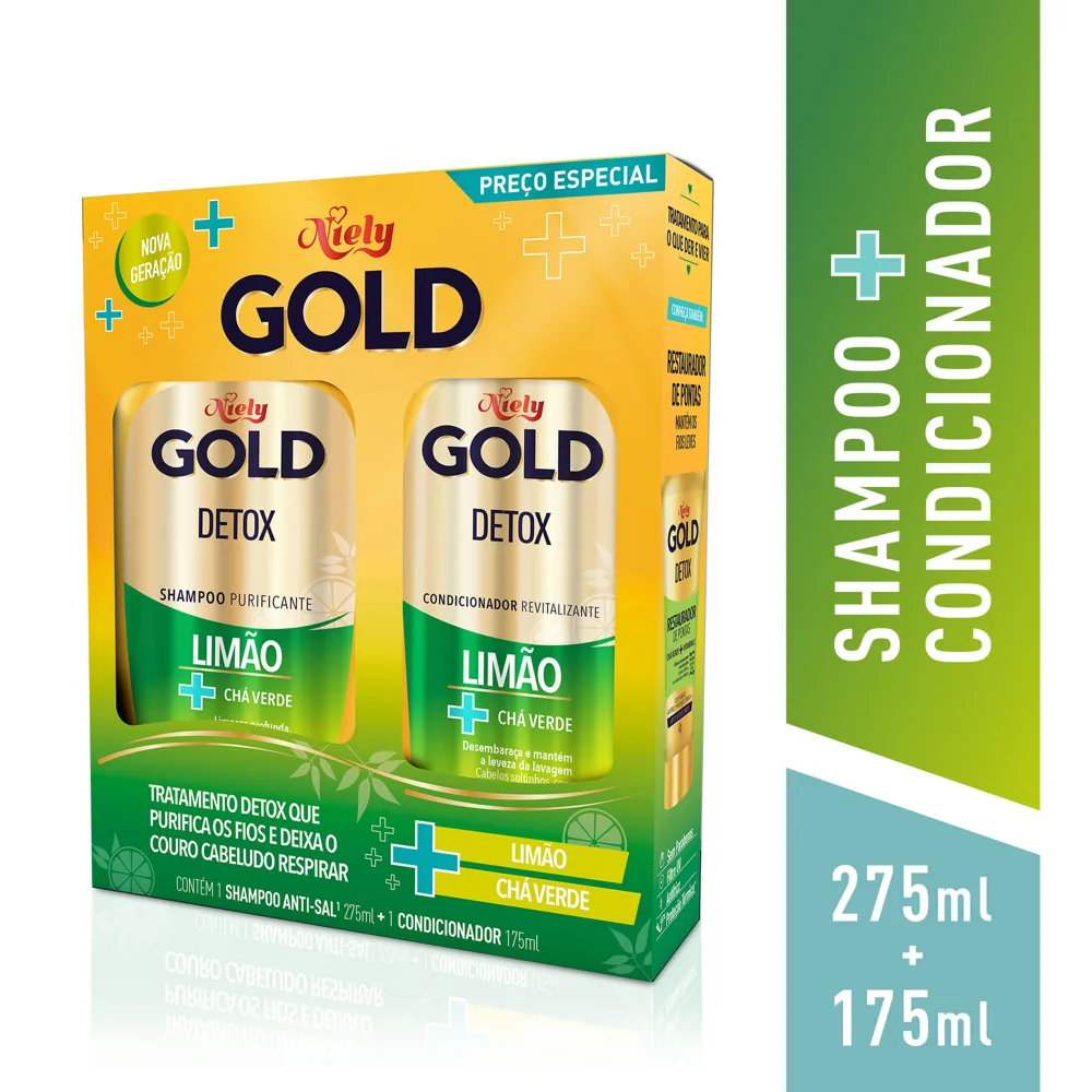 Kit Shampoo Niely Gold Detox Limão e Chá Verde 275ml + Condicionador Niely Gold Detox Limão e Chá Verde 175ml