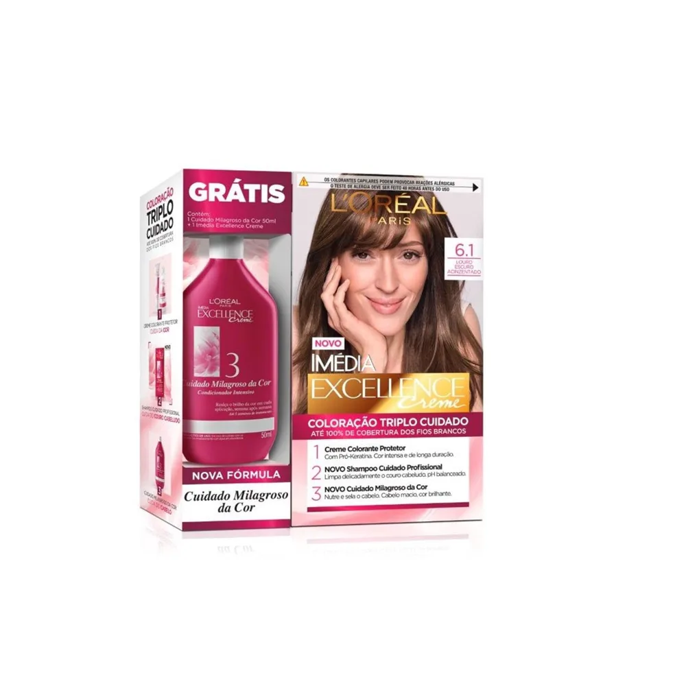 Tintura Imedia excellence Louro Escuro acinzentado 6.1 gratis Tratamento cuidado milagroso da Cor 50g