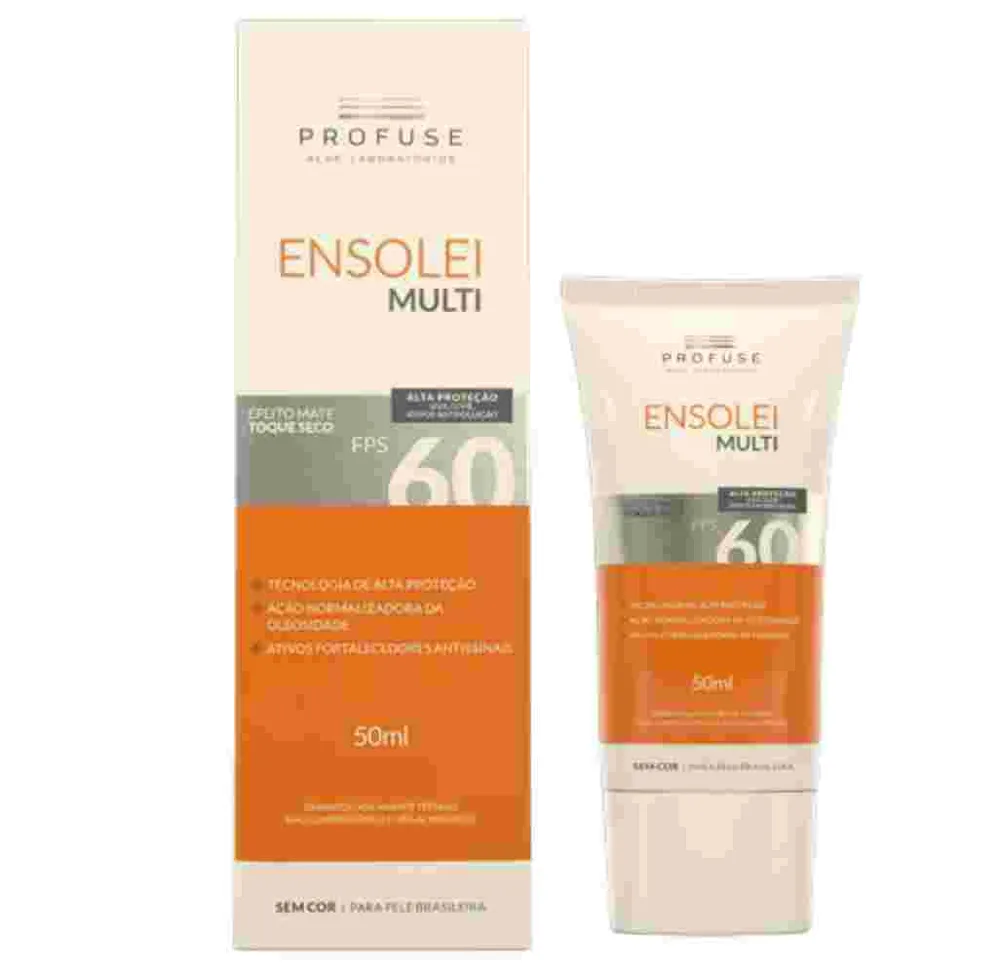 Protetor Solar Facial Profuse Ensolei Multi FPS60 Toque Seco Efeito Mate Sem Cor 50ml