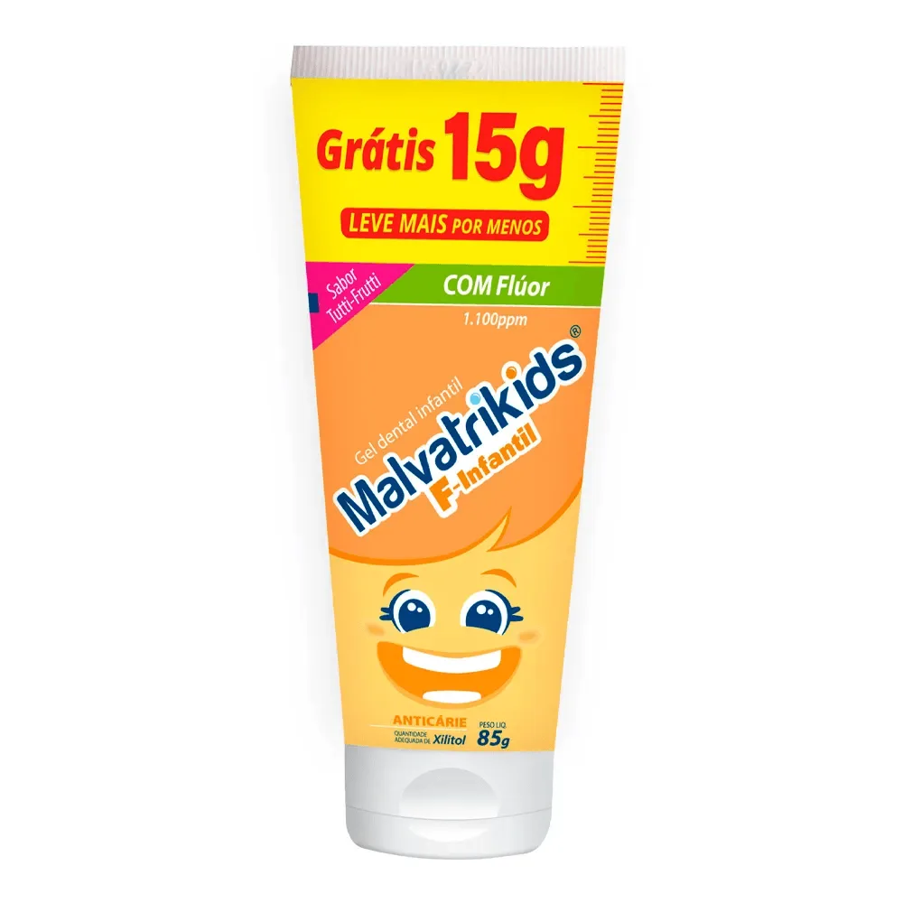 Gel Dental Infantil Malvatrikids F-Infantil Anticáries Flúor Xilitol Sabor Tutti Frutti 85g