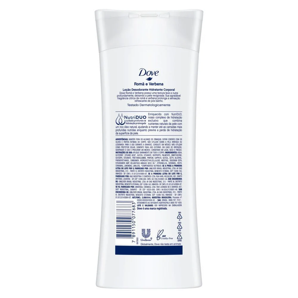 Loção Corporal Dove Romã e Verbena Hidratante Desodorante 24h 400ml