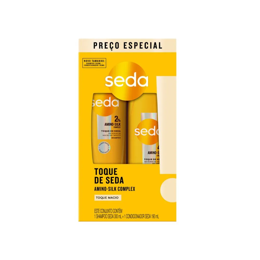 Kit Shampoo Seda Toque de Seda Amino-Silk Complex 300ml 1 Unidade + Condicionador Seda Toque de Seda Amino-Silk Complex 190ml 1 Unidade