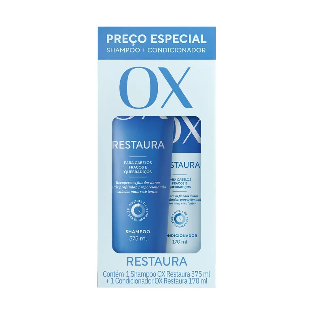 Kit Shampoo OX Restaura 375ml 1 Unidade + Condicionador OX Restaura 170ml 1 Unidade