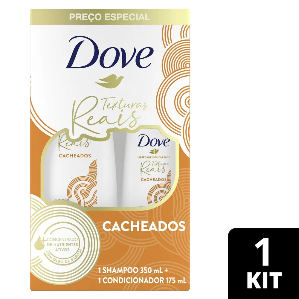 Kit Shampoo Dove Texturas Reais Cacheados 350ml 1 Unidade + Condicionador Dove Texturas Reais Cacheados 175ml 1 uni