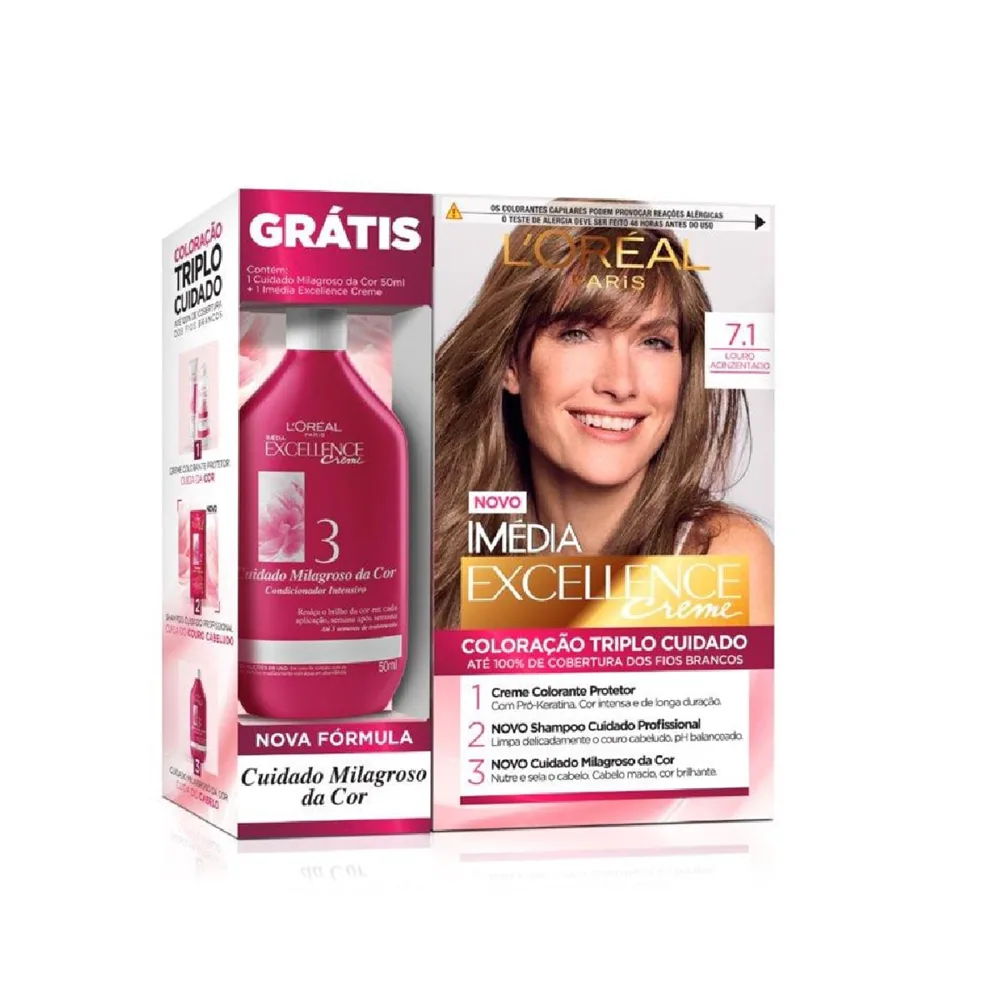Tintura Imedia excellence Louro Acinzentado 7.1 Gratis tratamento Cuidado Milagroso Da cor 50g