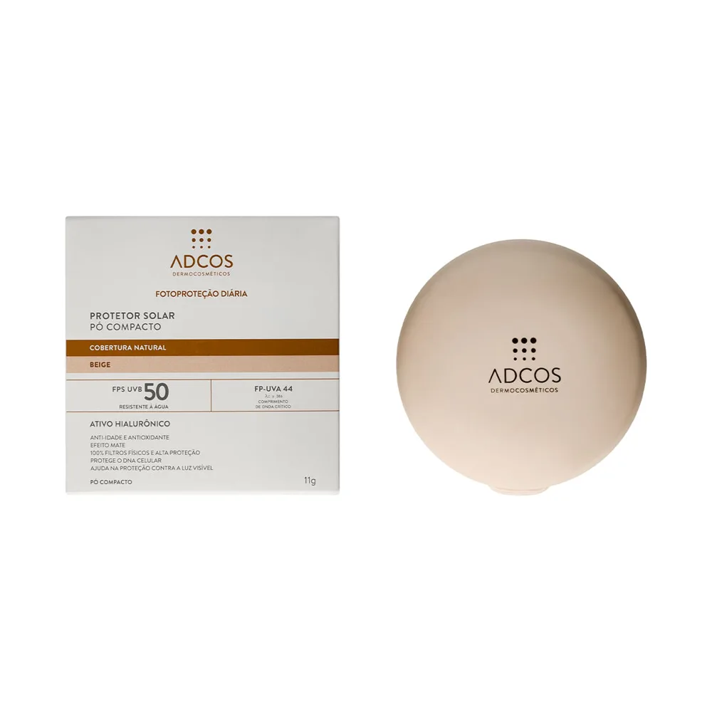 Protetor Solar Facial Adcos FPS50 Ácido Hialurônico Pó Compacto Cor Beige 11g