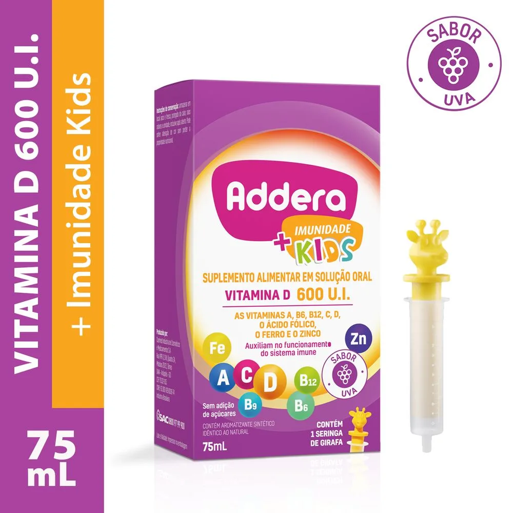 Addera + Imunidade Kids 600UI Sabor Uva Solução Oral 75ml + Seringa Dosadora