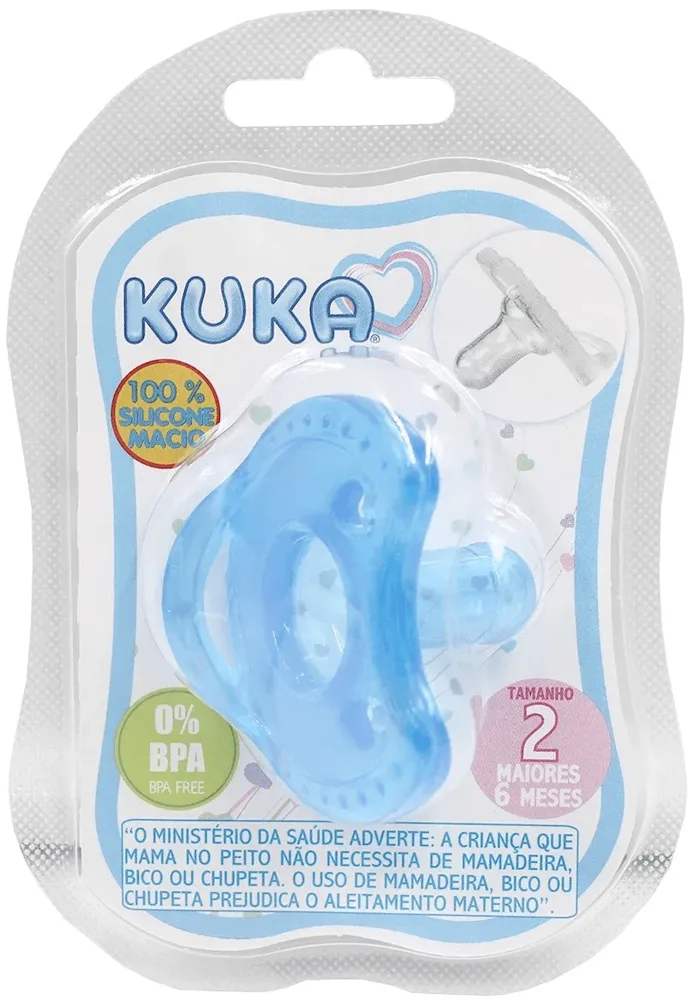 Chupeta Kuka Soft Comfort Bico Redondo +6 meses Silicone Azul Tamanho 2 1 Unidade