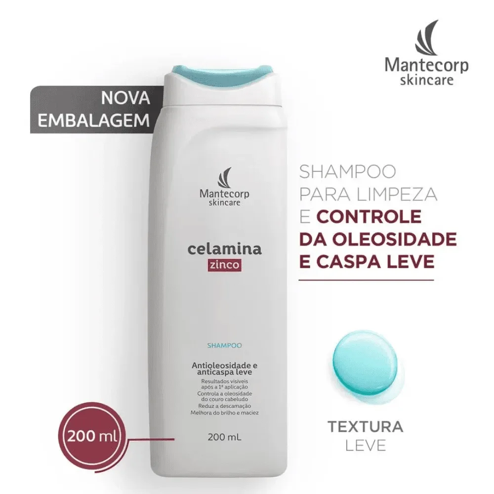 Shampoo Anticaspa Celamina Zinco Controle da Oleosidade 200ml