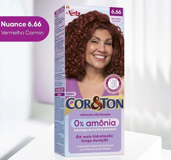 Tintura Cor&Ton Niely 0% Amônia 6.66 Vermelho Carmim