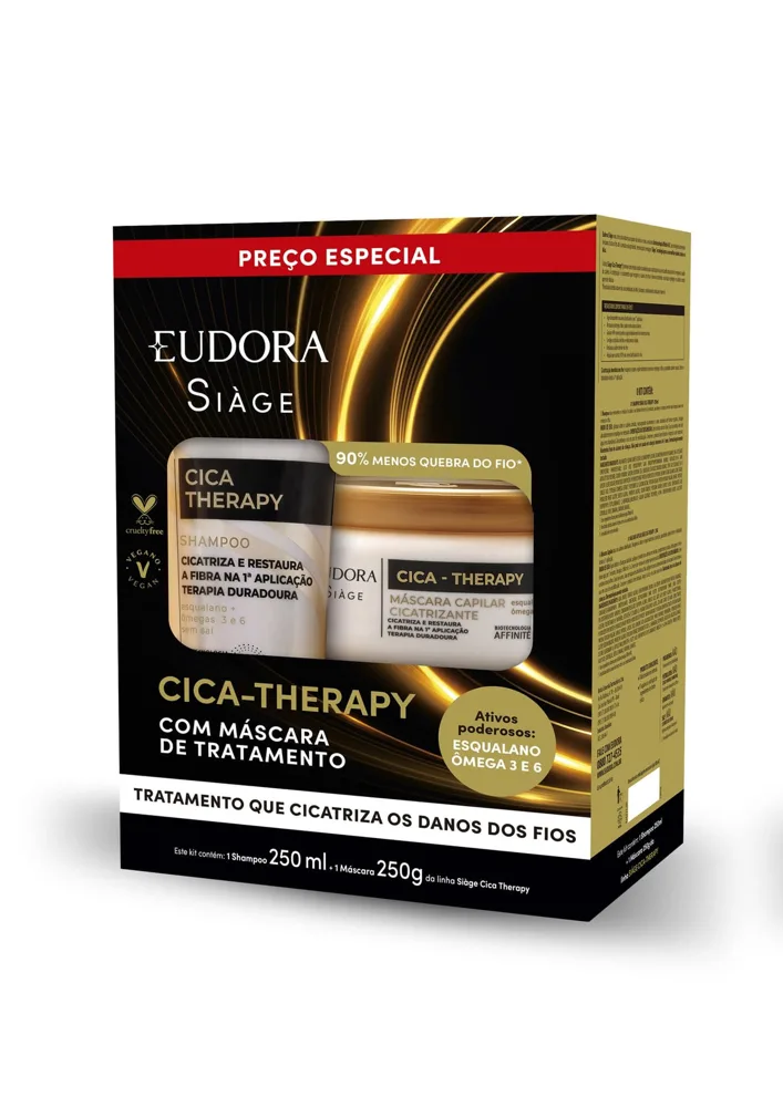 Kit Shampoo Eudora Siàge Cica Therapy 250ml 1 Unidade + Máscara de Tratamento Capilar Eudora Siàge Cica Therapy 250g 1 Unidade