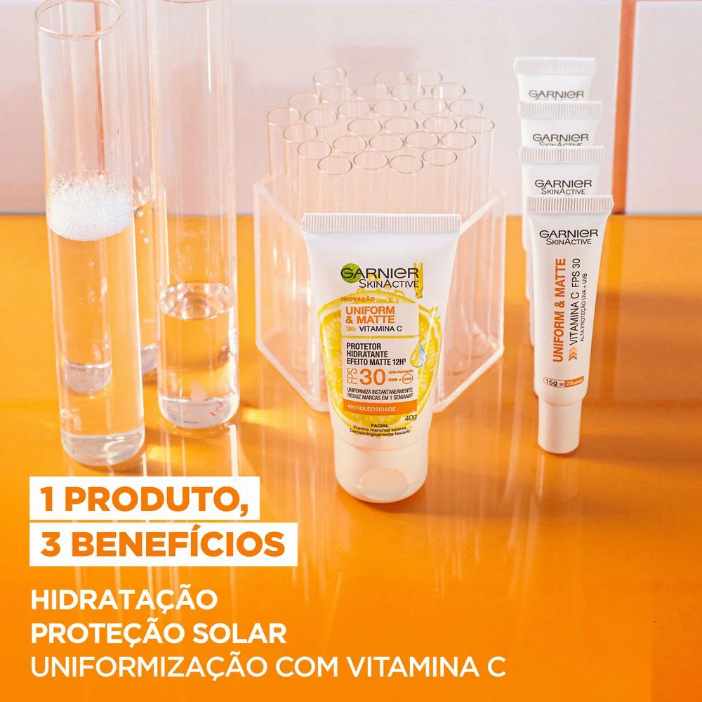Protetor Solar Facial Garnier Uniform & Matte Hidratante Vitamina C FPS30 40g