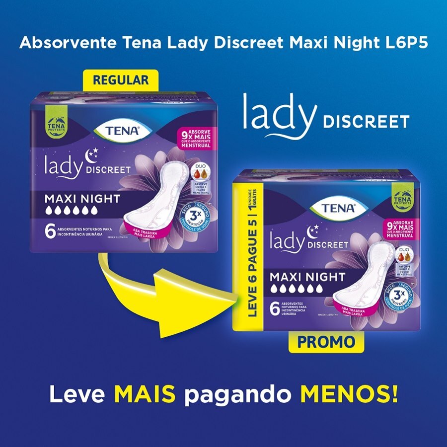 Absorvente Para Incontinência Urinária Tena Lady Discreet Maxi Night - 6 Unidades